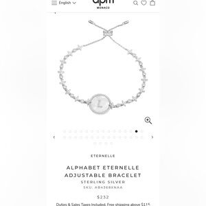 Sterling Silver Initial “L” ALPHABET ETERNELLE
ADJUSTABLE BRACELET Monaco MOP